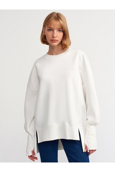 Dilvin 40111 Oversize Sweatshirt-ecru