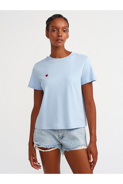 Dilvin 30584 Tricou din bumbac albastru bebeluș cu gât crew