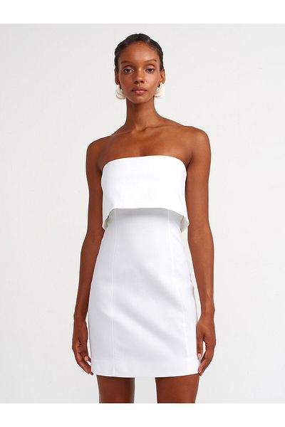 Dilvin 91231 Model Rochie Mini Albă fără bretele