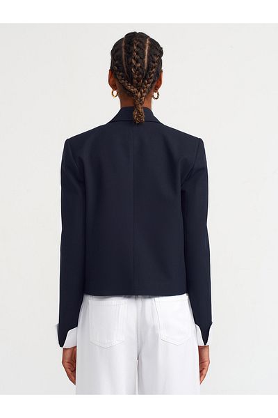Dilvin Model 60735 Jachetă Blazer Bleumarin cu Manșete Contrast