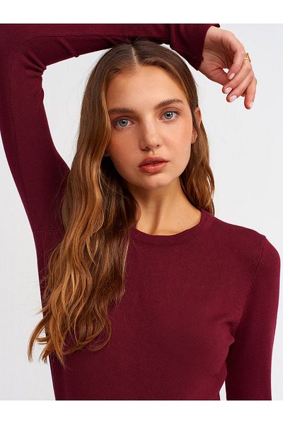 Dilvin 1267 Tricotaj cu gât crew Pulover-visiniu