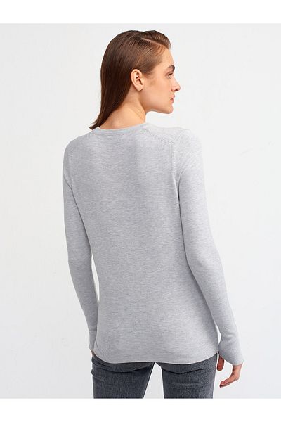 Dilvin 1267 Crew Neck Sweater with Middle Sleeve Drop - gray Melange