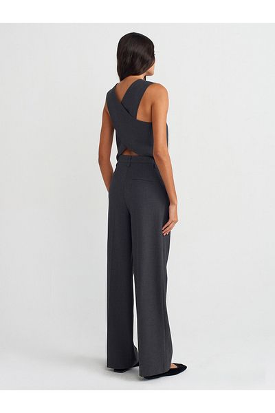 Dilvin 71545 Anthracite Wide Leg Draped Trousers
