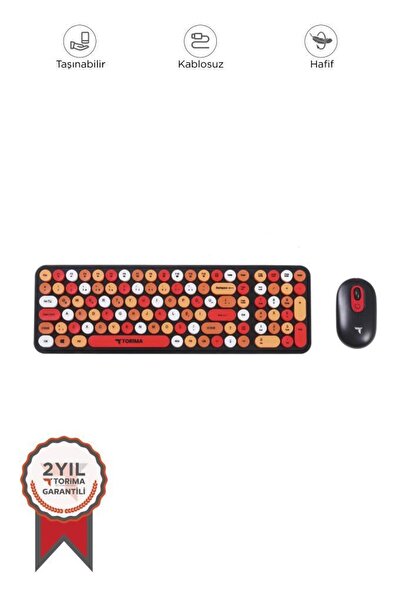Torima Kablosuz Q Klavye Mouse Seti Retro Daktilo Görünümlü TMK-07 Çok Renkli