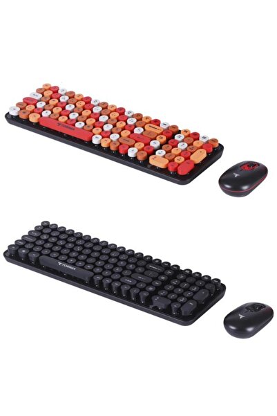 Torima Kablosuz Q Klavye Mouse Seti Retro Daktilo Görünümlü TMK-07 Çok Renkli