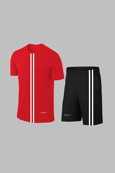 POSEIDON STORM Мъжки комплект шорти с къс ръкав и кръгло деколте Dri-fit от червен плат (S-3XL)