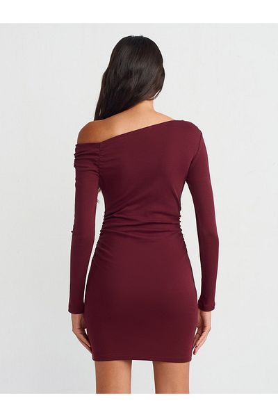 Dilvin 90848 Rochie mini asimetrică roșie claret