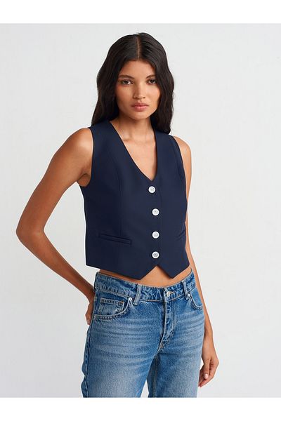 Dilvin Model 60560 - Vestă scurtă personalizată, bleumarin