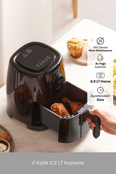 Karaca Smart Cook Compact Airfryer with Time Adjustment for up to 60 Minutes Black for 2 Persons