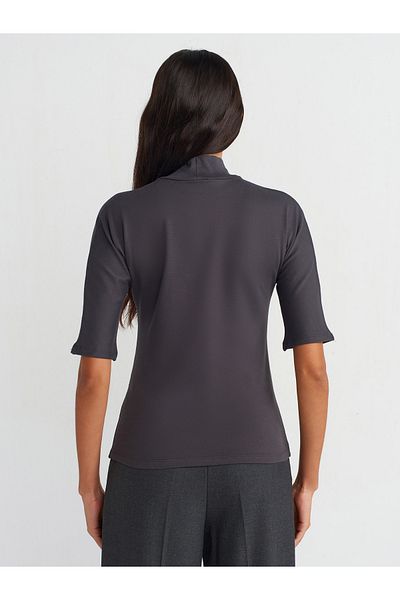 Dilvin 31244 Model Anthracite Stand Collar T-Shirt