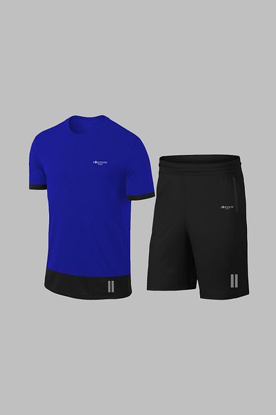 POSEIDON STORM Tricou cu decolteu pentru bărbați, albastru, din țesătură Dri-fit, cu buzunare confortabile, pentru sport, pantaloni scurți, set de sus și de jos (S-3XL)