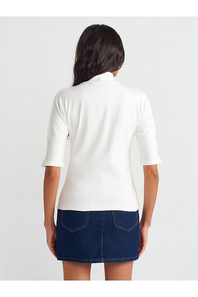 Dilvin 31244 Tricou Ecru cu guler ridicat