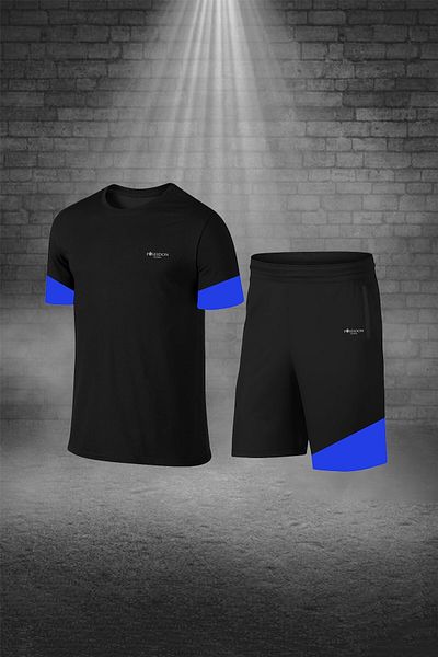 POSEIDON STORM Ανδρικό μαύρο Dri-Fit ύφασμα με λαιμόκοψη κοντό μανίκι άνετο μπλουζάκι σορτς κάτω σετ (S -3XL)