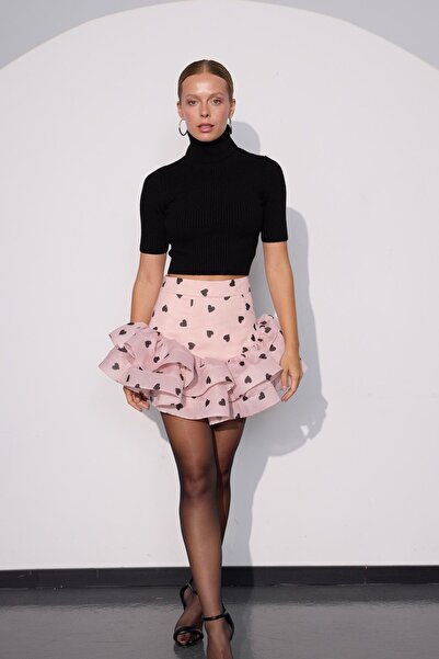 NOK İSTANBUL Love Bomb Fırfırlı Mini Etek TOZ PEMBE