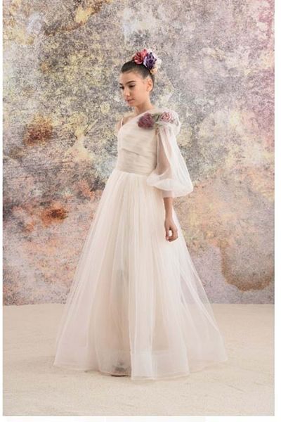 Porça White Girl's Evening Dress - Hooded, ECRU Color