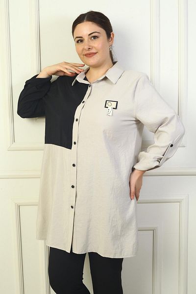By Saygı Cămașă lungă pentru femei, cu blocuri de culoare, cu mâneci pliate