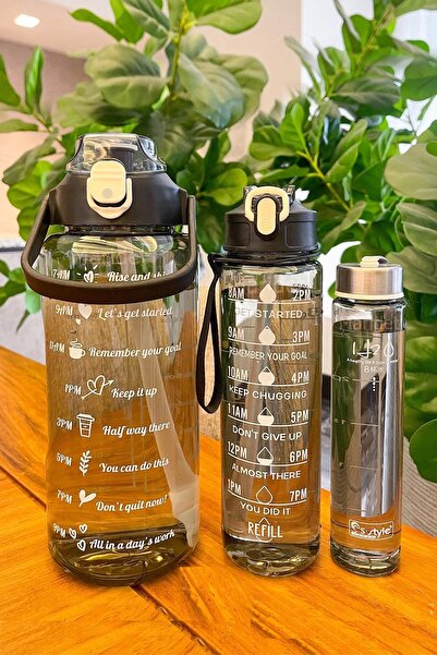 Maridet 3-Piece Transparent Motivational Water Bottle Water Bottle Portable Water Bottle Set with Sticker