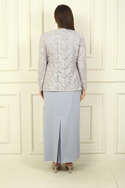 By Saygı Bead Embroidered Long Dress and Bead Sequin Embroidered Jacket - Plus Size 2-piece Set