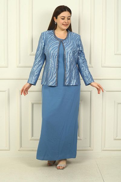 By Saygı Rochie din crep cu mâneci cu jumătate de lună, cu jachetă cu paiete și căptușeală - Set de 2 mărimi plus