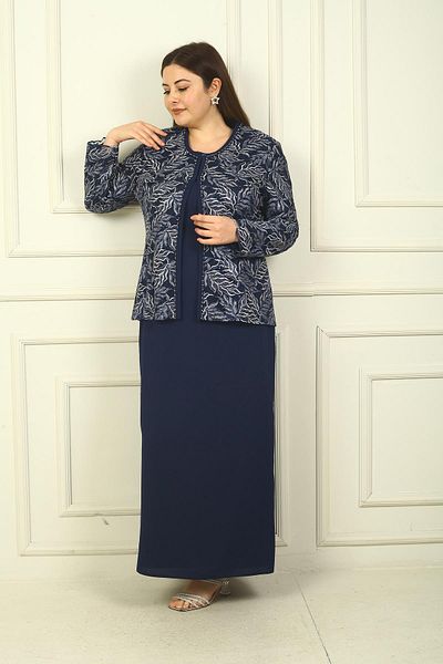 By Saygı Rochie lungă cu broderie cu margele și jachetă cu broderie cu paiete cu margele - Set de 2 mărimi plus