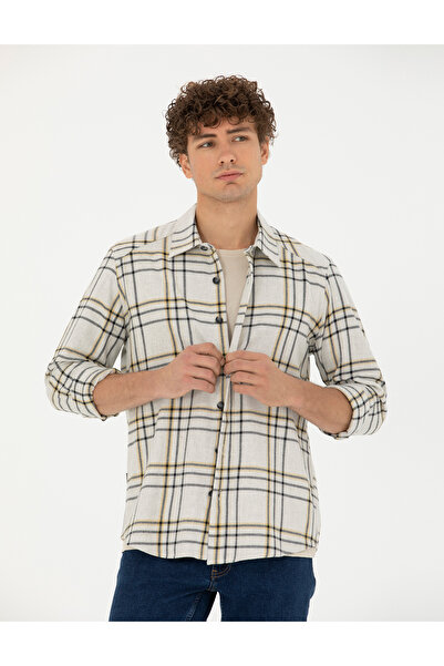 Pierre Cardin Μπεζ Υπερμεγέθες Μακρυμάνικο Πουκάμισο 50276542-VR011