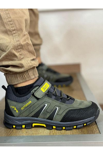 homiro Pantofi sport pentru exterior pentru copii, unisex, cu bretele - kaki-galben