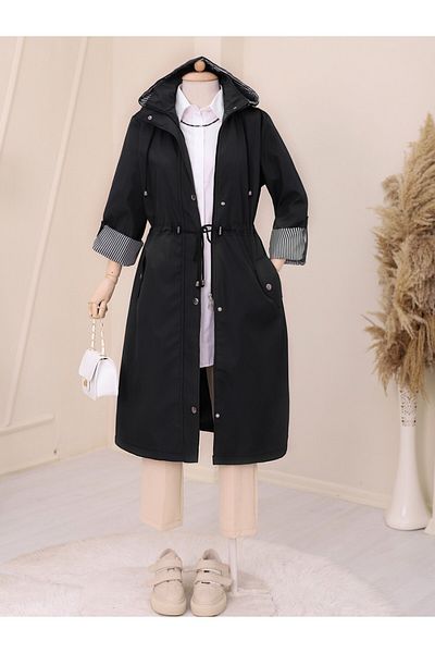 Modamorfo Schwarz gestreifter Trenchcoat mit Futter