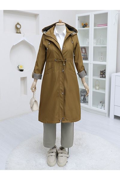 Modamorfo Trencoat s kapucňou na patentky -Tan