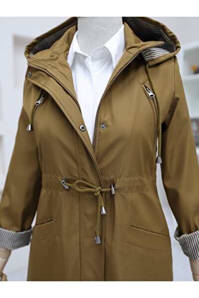 Modamorfo Çıtçıtlı Fermuarlı Kapşonlu Trenckot -taba
