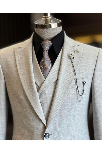 TerziAdemAltun Gray Italian Style Jacket Vest Pants Set - T12818