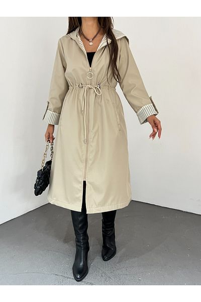 Modamorfo Gesteppter, gefütterter Trenchcoat mit Kapuze, in der Taille befestigt