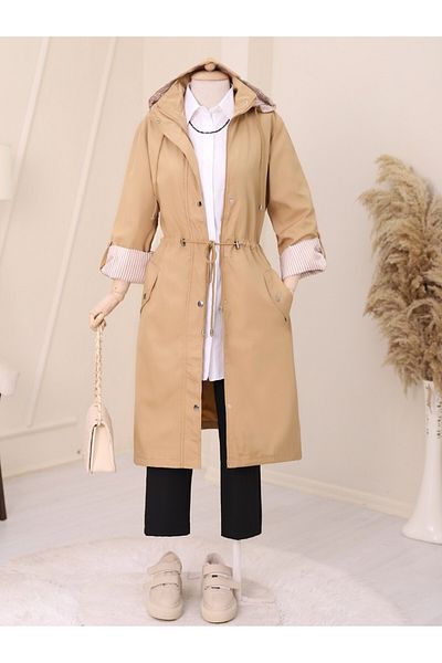 Modamorfo Nerz gestreifter Trenchcoat mit Futter