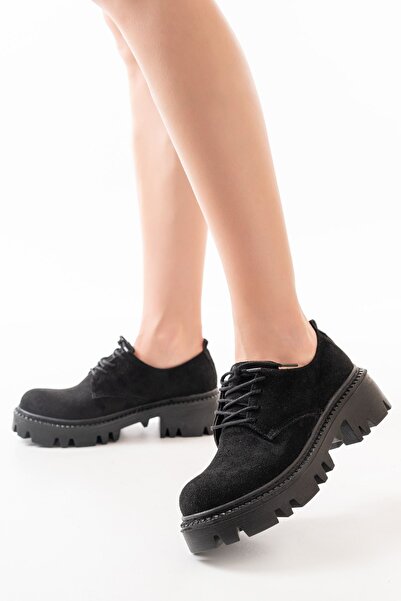 İnfon Ayakkabı Marketi 868-754 Черни велурени ежедневни мокасини с висока подметка