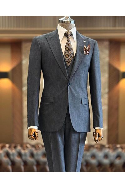 TerziAdemAltun Navy Blue Italian Style Jacket Vest Trousers Suit - T12876