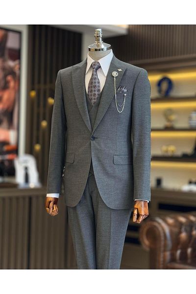 TerziAdemAltun Gray Italian Style Jacket Vest and Trousers Set - T12805