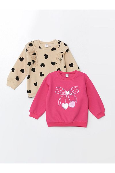 LC Waikiki Lcw Kids Fuchsia Crew Neck Παιδικό φούτερ για κορίτσια 2 τεμαχίων
