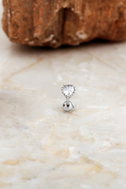 Sümer Telkari Kalp Rodyumlu Gümüş Tragus Küpe 7079