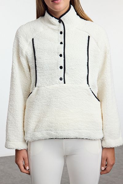 Trendyol Collection Plush Knitted Sports Sweatshirt - White Snap Closure Thmaw25Sw00000