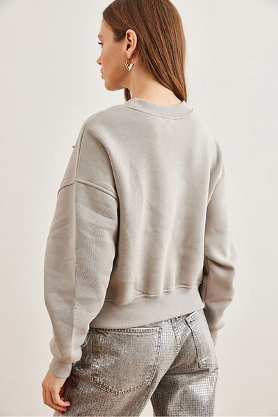 Olalook Dámská Crop mikina Yunus Grey Pearl Detailed - Swt- 19000663