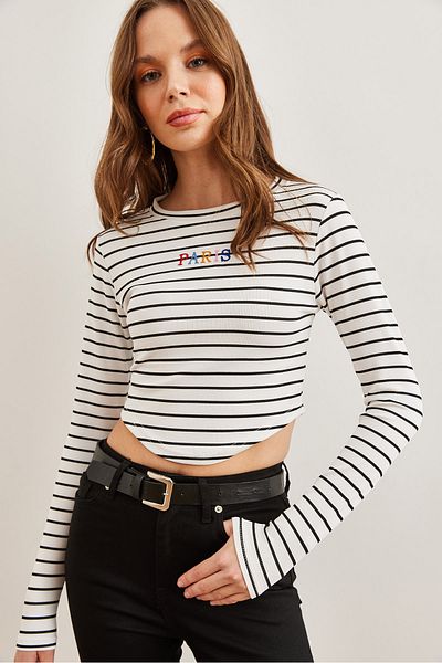 Olalook Λευκή κεντημένη μπλούζα Paris Crop - Lycra Bottom, BLZ- 19002737