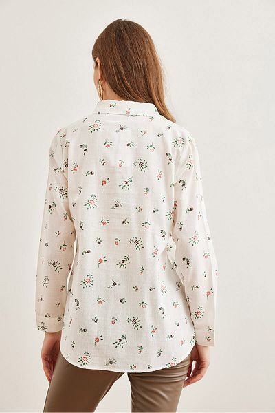 Olalook Drobná lněná košile s květinovým vzorem - Coral Cuffed Gml- 19001248