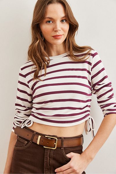 Olalook Soft Touch Flexible Plum Blouse - Side Gathered Blz- 19002739