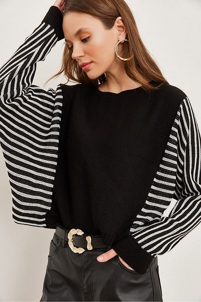 Olalook Pulover negru din tricotaje - Femei, Detaliu mâneci, KZK- 19000817