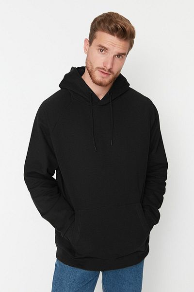 Trendyol Collection Polár kapucnis oversize fekete pulóver - Tmnaw23sw00192