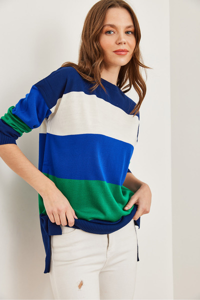 Olalook Темно-синій товстий светр з блокуванням жіночий пуловер KZK19000824