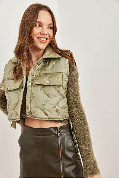 Olalook Χακί καπιτονέ πουπουλένιο γιλέκο - Διπλή τσέπη και φόδρα YLK- 19000026