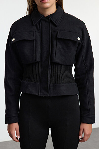 Trendyol Collection Oversize černá bunda Stamp - Detailní pletenina, TWOAW25MO00178