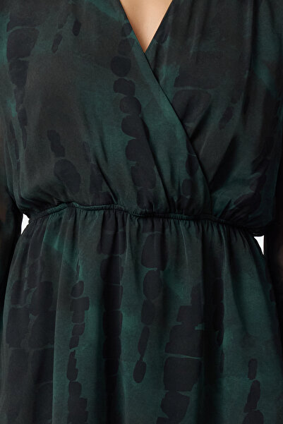 Trendyol Collection Zöld absztrakt mintás duplasoros mini sifon ruha - bélelt, korcsolyázó gallér Twoaw25el00255