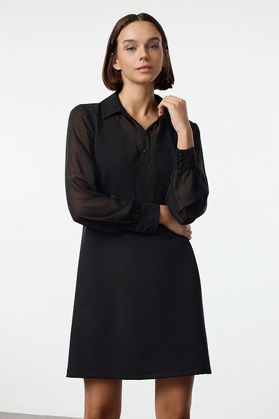 Trendyol Collection Μίνι μαύρο φόρεμα σε ίσιο κόψιμο - Λεπτομέρεια τσέπης, υφαντό, Twoaw25el00141