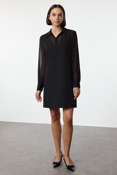 Trendyol Collection Μίνι μαύρο φόρεμα σε ίσιο κόψιμο - Λεπτομέρεια τσέπης, υφαντό, Twoaw25el00141
